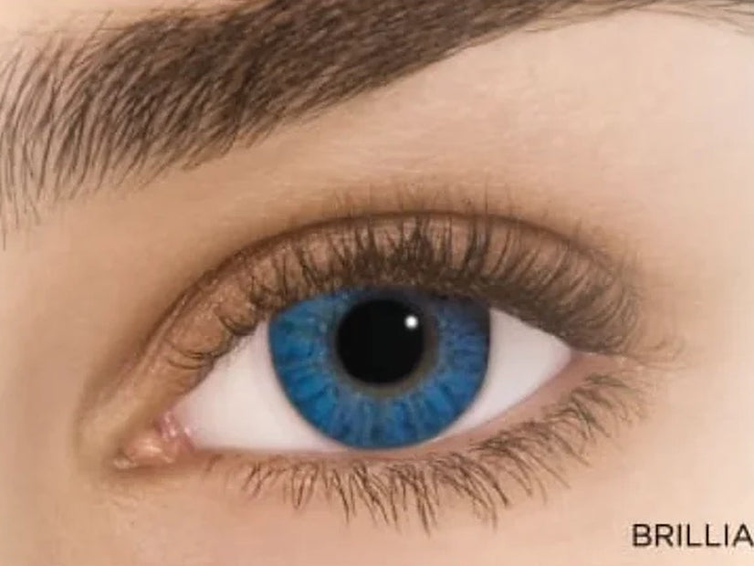 Ice queen blue Halloween contact lens on eye