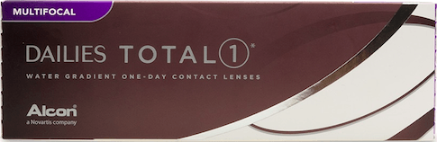 Dailies Total1 Multifocal 30 Pack daily contact lenses box packaging by Alcon