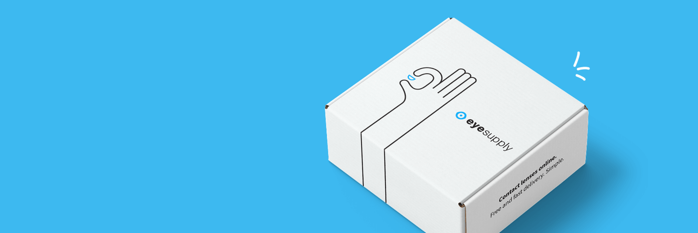 White box with a logo on a blue background