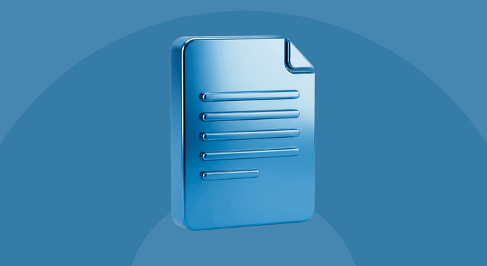 Blue metallic icon of a document on a blue background
