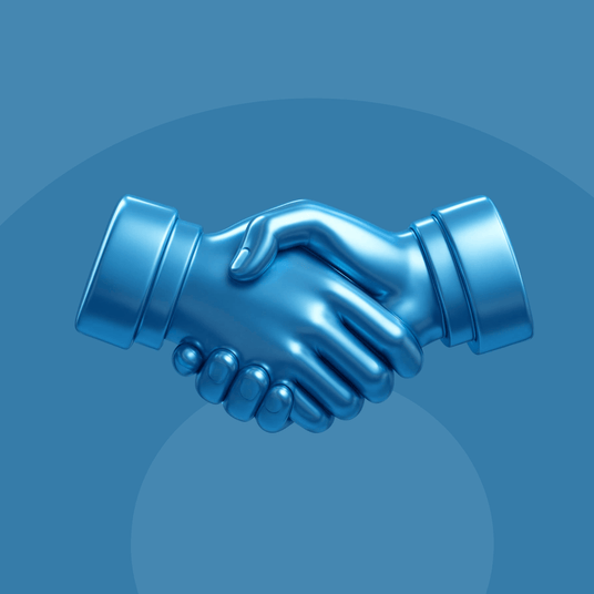 Blue metallic handshake symbol on a blue background
