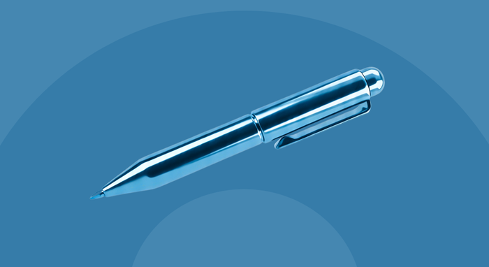 Metallic pen on a blue background
