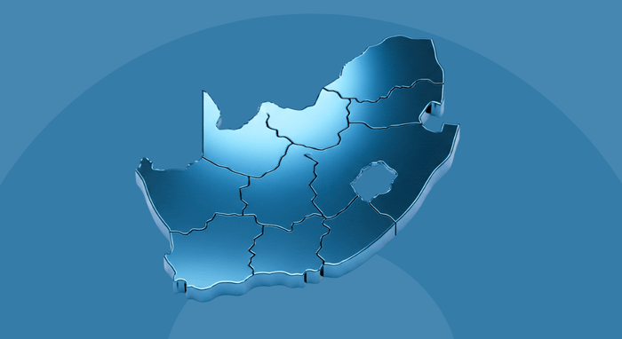 3D map of South Africa on a blue background