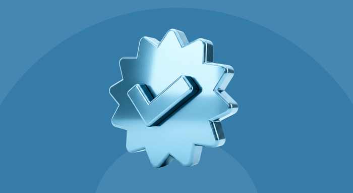 Metallic gear icon on a blue background