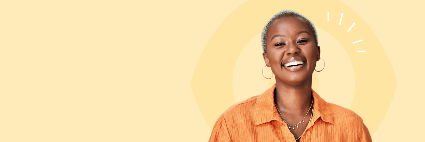 Woman wearing an orange shirt on a yellow background