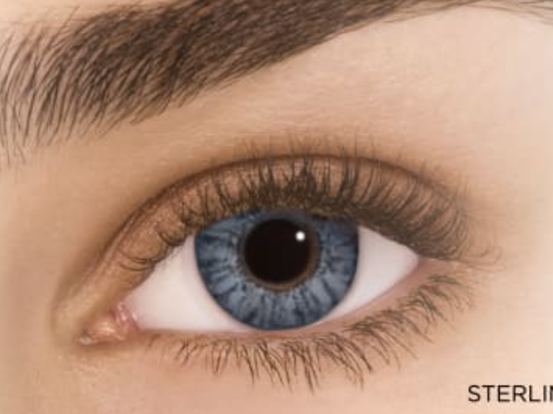 Ghost grey Halloween contact lens on eye